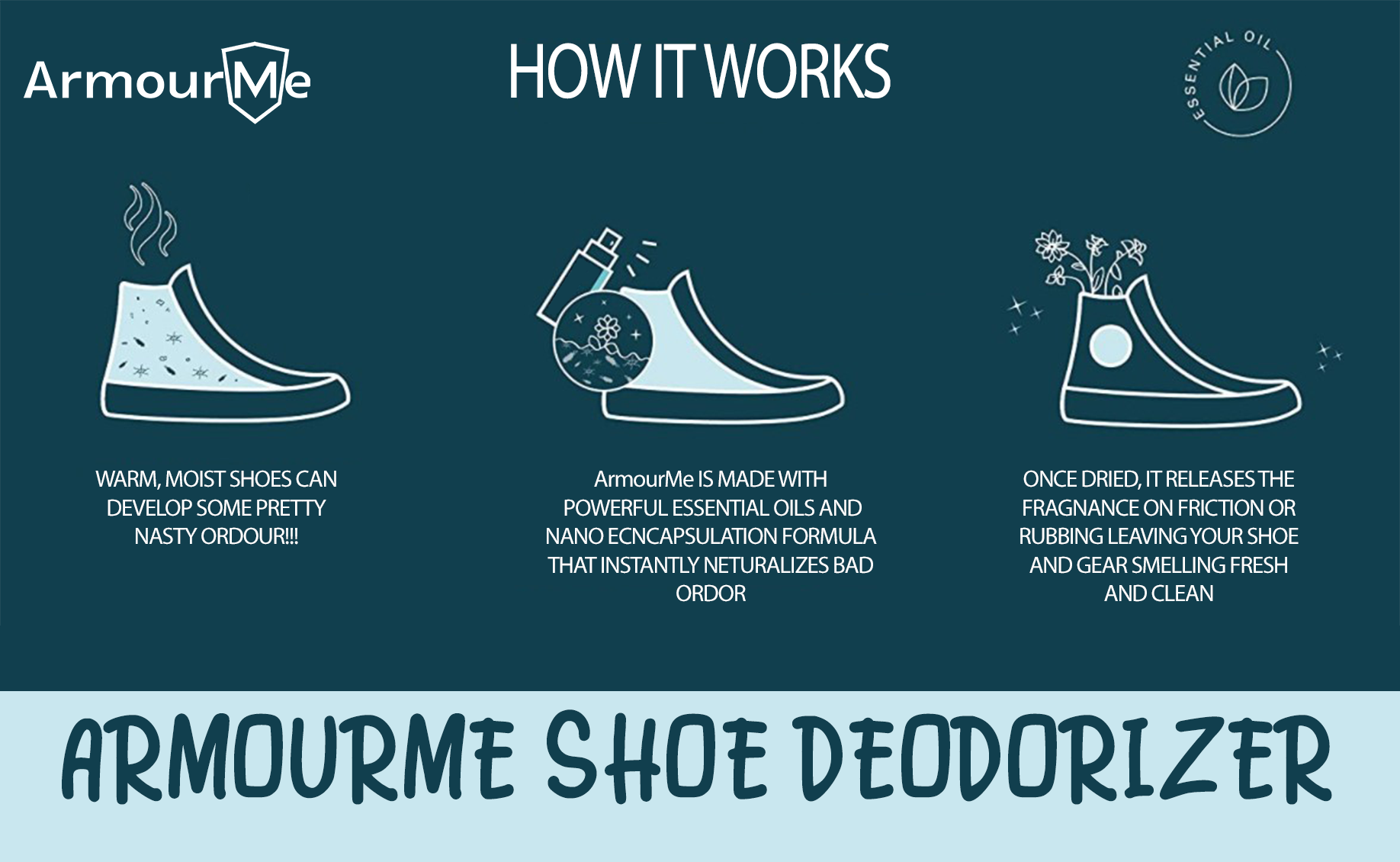 ArmourMe Shoe Deodorizer Spray, Shoe Smell Eliminator For Feet, Socks, Shoes and Sweat